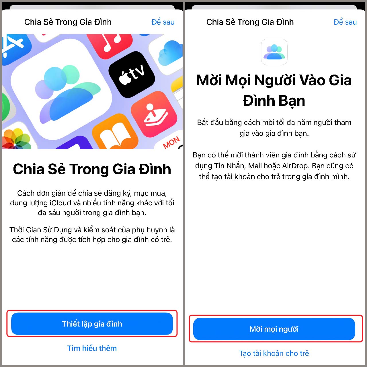 Cách chia sẻ iCloud gia đình với Family Sharing trên iPhone bước 2